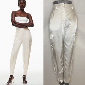 Aritzia Babaton Refined Satin Cargo Pant in Matte Pearl